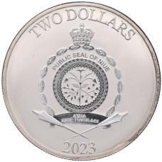 Монета 2 доллара 2023 года Ниуэ «Звездные войны — Грогу» (реверс)