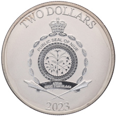 Монета 2 доллара 2023 года Ниуэ «Звездные войны — Грогу» (реверс)