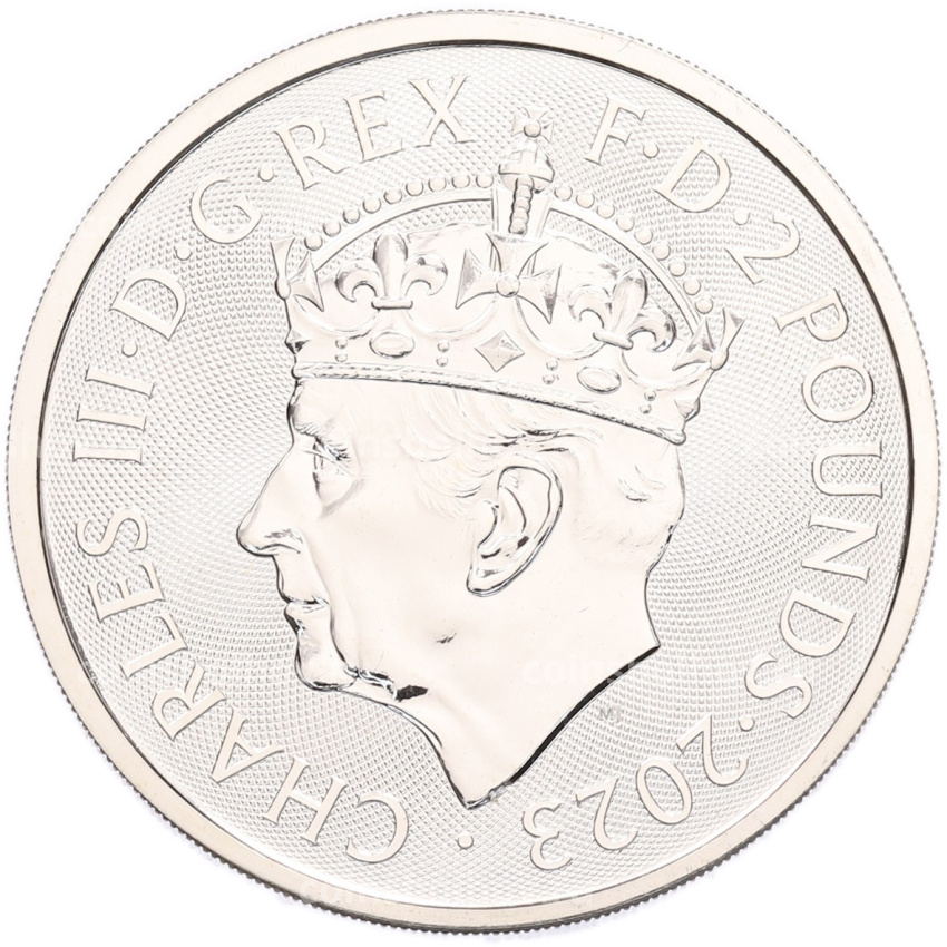 Монета 2 фунта 2023 года Великобритания «Британия» (Портрет Карла III с короной) (вид 2)