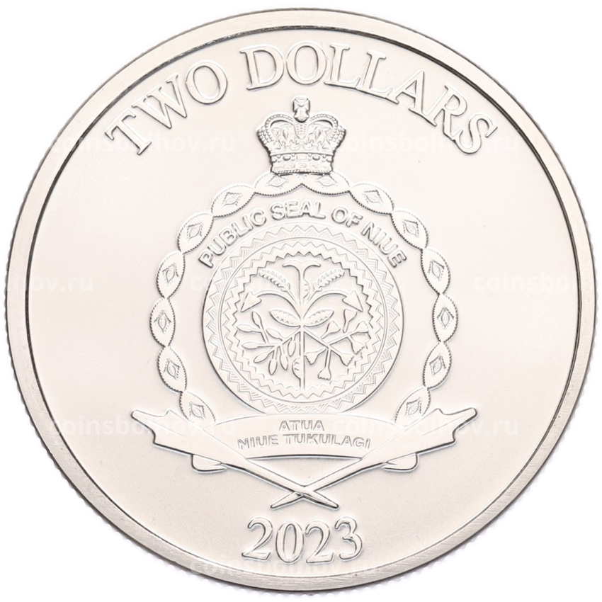 Монета 2 доллара 2023 года Ниуэ «Дерево жизни» (вид 2)