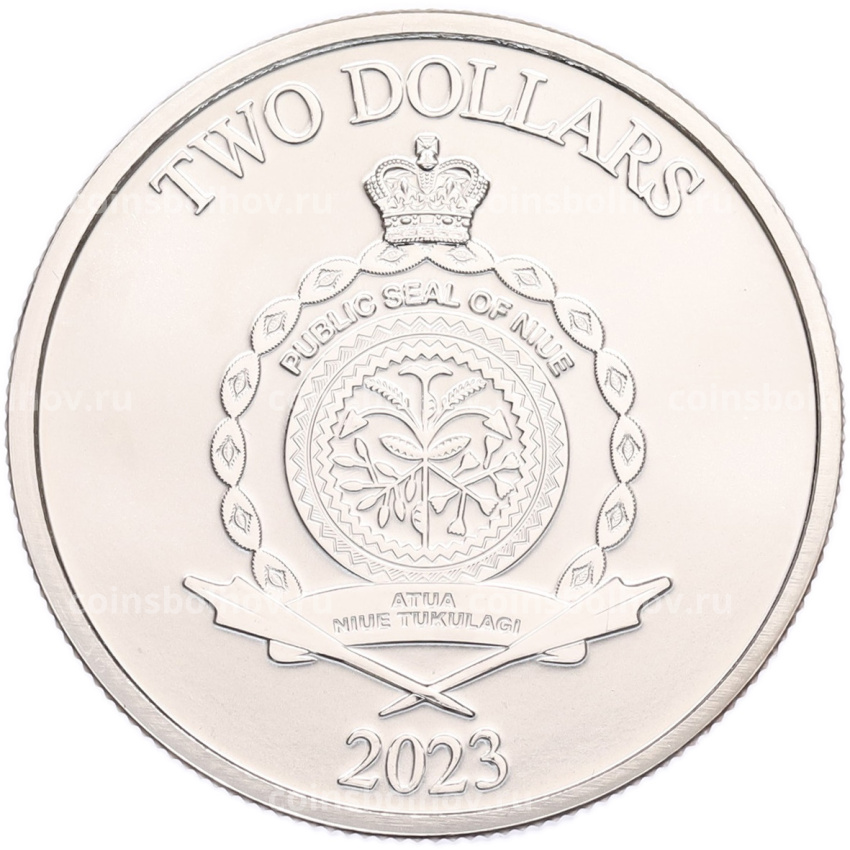 Монета 2 доллара 2023 года Ниуэ «Дерево жизни» (вид 2)