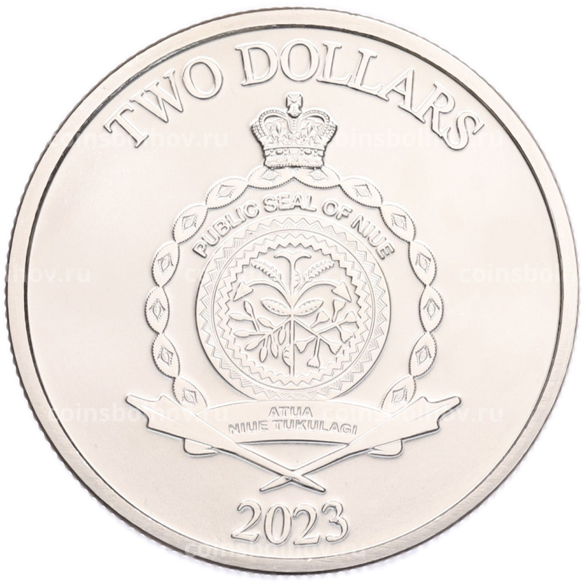 Монета 2 доллара 2023 года Ниуэ «Дерево жизни» (вид 2)