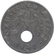 Монета 1 рейхспфенниг 1942 года A Германия (аверс)