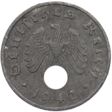 Монета 1 рейхспфенниг 1942 года A Германия (аверс)