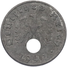 Монета 1 рейхспфенниг 1942 года A Германия (аверс)