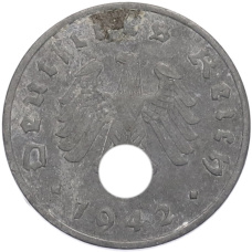 Монета 1 рейхспфенниг 1942 года A Германия (аверс)