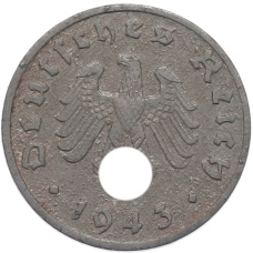 Монета 1 рейхспфенниг 1943 года A Германия (аверс)