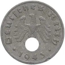 Монета 1 рейхспфенниг 1943 года F Германия (аверс)