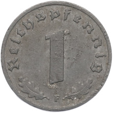 Монета 1 рейхспфенниг 1943 года F Германия (реверс)