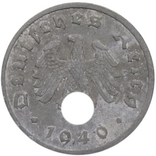 Монета 1 рейхспфенниг 1940 года A Германия (аверс)
