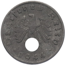 Монета 1 рейхспфенниг 1944 года D Германия (аверс)