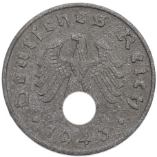 Монета 1 рейхспфенниг 1943 года A Германия (аверс)