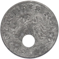 Монета 1 рейхспфенниг 1944 года A Германия (аверс)