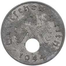 Монета 1 рейхспфенниг 1944 года A Германия (аверс)