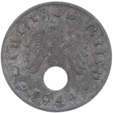 Монета 1 рейхспфенниг 1944 года A Германия (аверс)