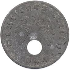 Монета 1 рейхспфенниг 1944 года A Германия (аверс)