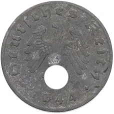 Монета 1 рейхспфенниг 1944 года A Германия (аверс)
