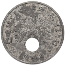 Монета 1 рейхспфенниг 1944 года A Германия (аверс)