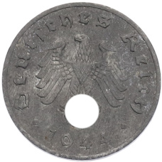 Монета 1 рейхспфенниг 1944 года A Германия (аверс)