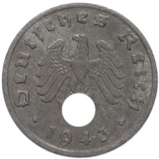 Монета 1 рейхспфенниг 1943 года A Германия (аверс)