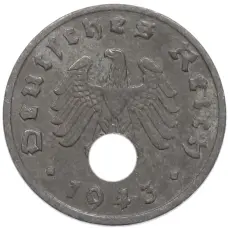 Монета 1 рейхспфенниг 1943 года A Германия (аверс)