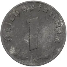 Монета 1 рейхспфенниг 1943 года D Германия (реверс)