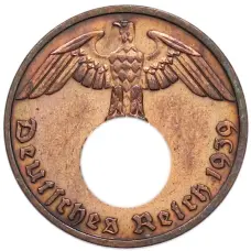 Монета 1 рейхспфенниг 1939 года B Германия (аверс)