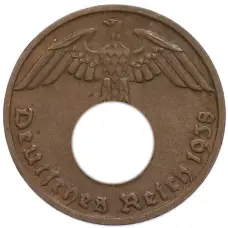 Монета 1 рейхспфенниг 1938 года D Германия (аверс)