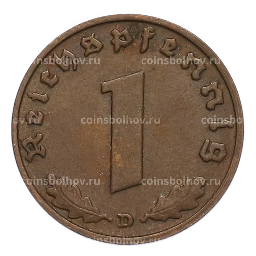 Монета 1 рейхспфенниг 1938 года D Германия (вид 2)