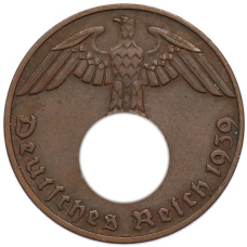 Монета 1 рейхспфенниг 1939 года B Германия (аверс)