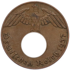 Монета 1 рейхспфенниг 1937 года J Германия (аверс)