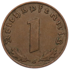 Монета 1 рейхспфенниг 1937 года J Германия (реверс)