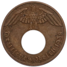 Монета 1 рейхспфенниг 1938 года A Германия (аверс)
