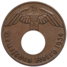 Монета 1 рейхспфенниг 1938 года J Германия (аверс)