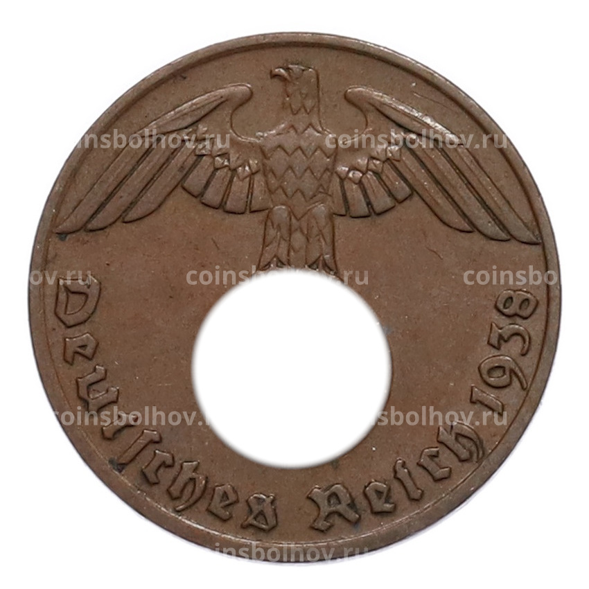 Монета 1 рейхспфенниг 1938 года J Германия