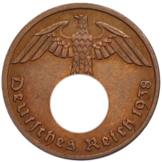 Монета 1 рейхспфенниг 1938 года A Германия (аверс)