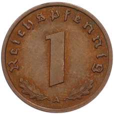 Монета 1 рейхспфенниг 1938 года A Германия (реверс)