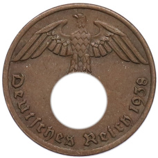 Монета 1 рейхспфенниг 1938 года A Германия (аверс)