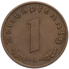 Монета 1 рейхспфенниг 1938 года A Германия (реверс)