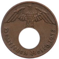 Монета 1 рейхспфенниг 1938 года F Германия (аверс)
