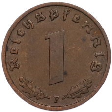 Монета 1 рейхспфенниг 1938 года F Германия (реверс)