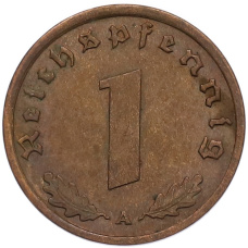 Монета 1 рейхспфенниг 1939 года A Германия (реверс)
