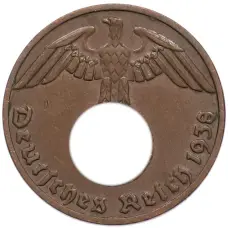 Монета 1 рейхспфенниг 1938 года E Германия (аверс)