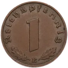 Монета 1 рейхспфенниг 1938 года E Германия (реверс)