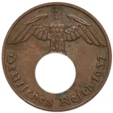 Монета 1 рейхспфенниг 1937 года F Германия (аверс)