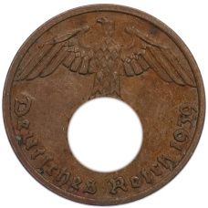 Монета 1 рейхспфенниг 1939 года A Германия (аверс)