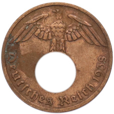 Монета 1 рейхспфенниг 1938 года A Германия (аверс)