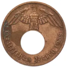 Монета 1 рейхспфенниг 1938 года A Германия (аверс)