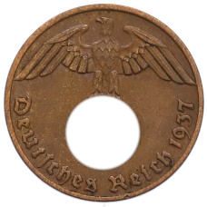 Монета 1 рейхспфенниг 1937 года A Германия (аверс)