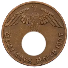 Монета 1 рейхспфенниг 1937 года A Германия (аверс)